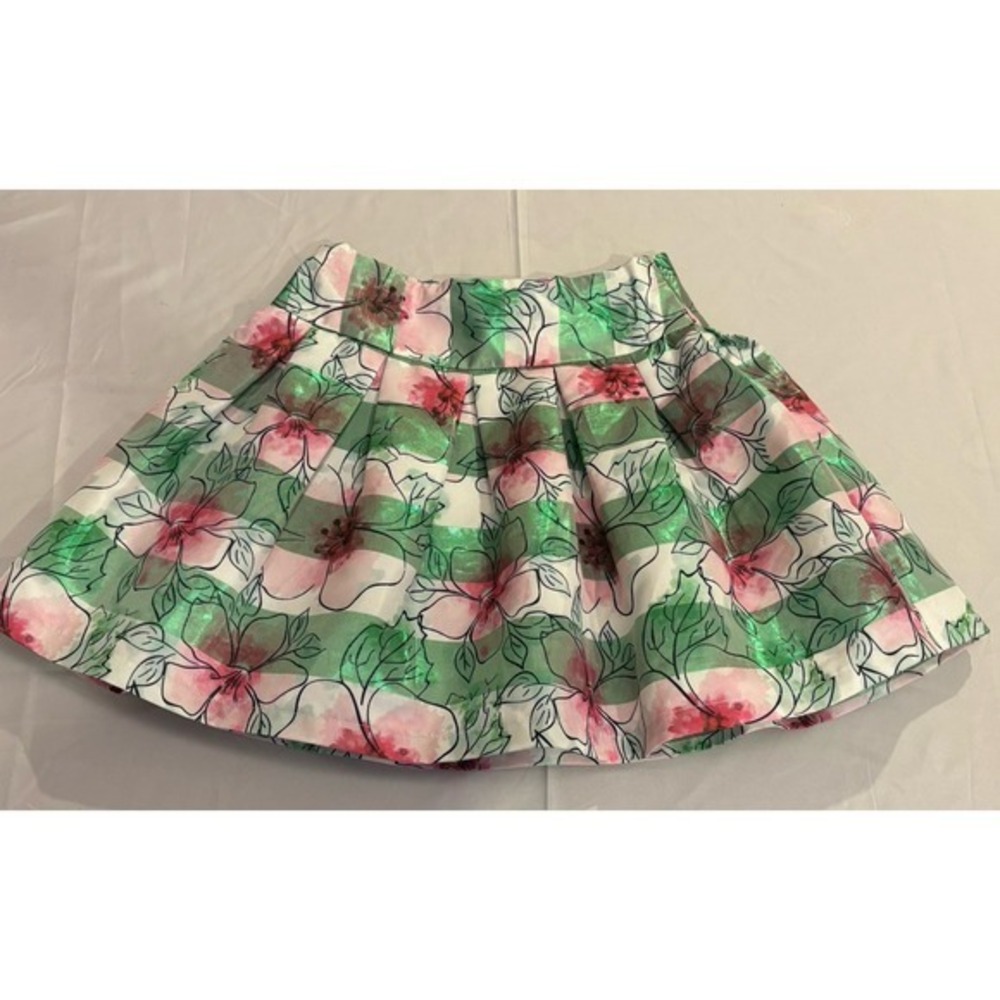 Gaialuna Precious Italian Brand‎ Green Pink  Shimmer Pleated Skirt Size 11-12